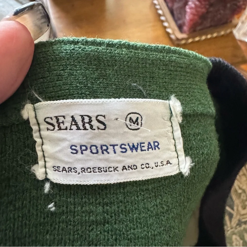 Vintage 1970’s Sears Sportswear V-Neck Geometric Varsity Academia Sweater